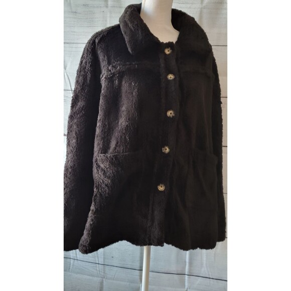 Faux Wool Plush Button-Down Coat Jacket With Pocket Coat Sz XL - Picture 2 of 5